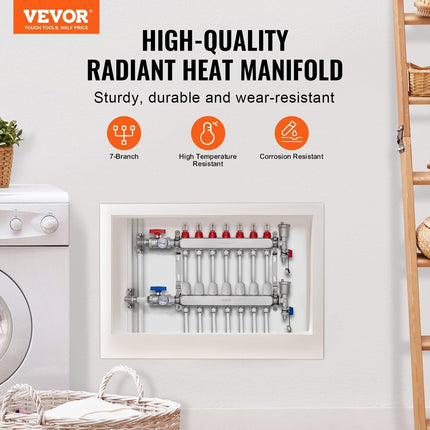 7-Branch Radiant Heat Manifold, 1/2" PEX Tubing Manifold, Stainless Steel PEX Manifold for Hydronic Radiant Floor Heating, Radiant Heat PEX Manifold Kit with 1/2" Adapters Included.