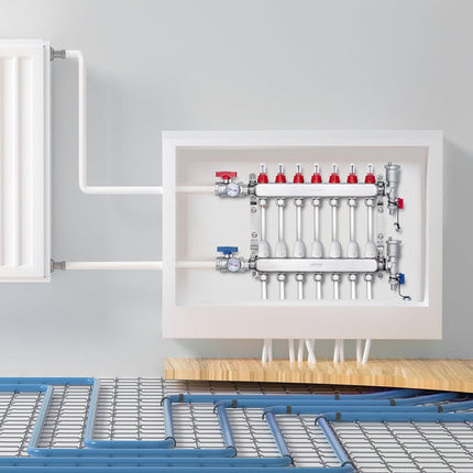 7-Branch Radiant Heat Manifold, 1/2" PEX Tubing Manifold, Stainless Steel PEX Manifold for Hydronic Radiant Floor Heating, Radiant Heat PEX Manifold Kit with 1/2" Adapters Included.
