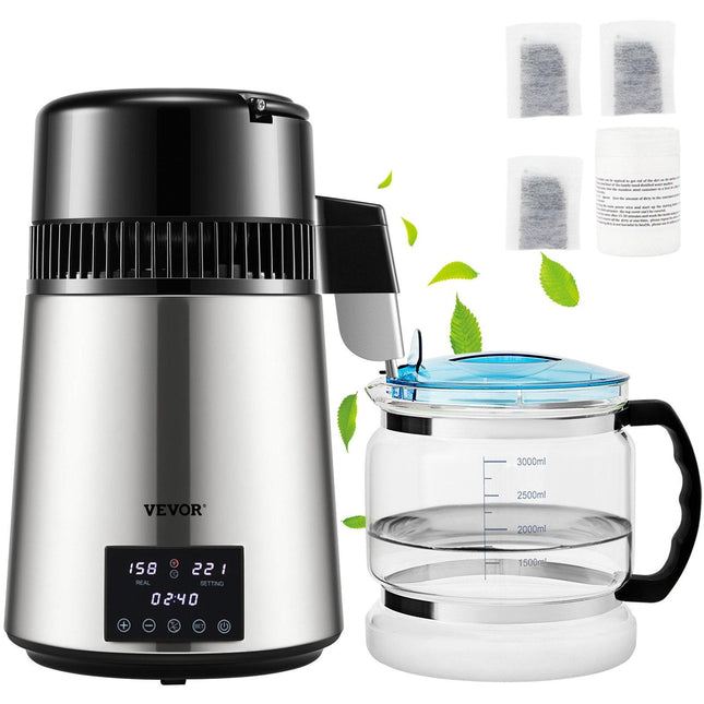 4L Water Distiller 1.5L/H Distilled Water Maker Timing Dual-Temp Silver.