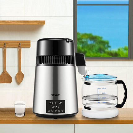 4L Water Distiller 1.5L/H Distilled Water Maker Timing Dual-Temp Silver.