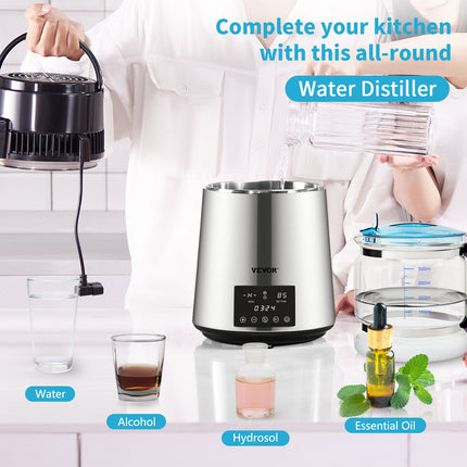 4L Water Distiller Distilled Water Maker 1 L/H w/ Timing Dual-Temp Silver.