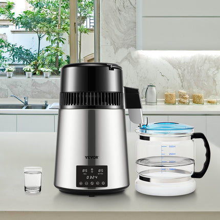 4L Water Distiller Distilled Water Maker 1 L/H w/ Timing Dual-Temp Silver.