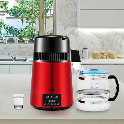 4L Water Distiller Distilled Water Maker 1 L/H w/ Timing Dual Temp Red.