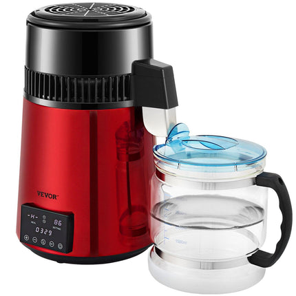 4L Water Distiller Distilled Water Maker 1 L/H w/ Timing Dual Temp Red.