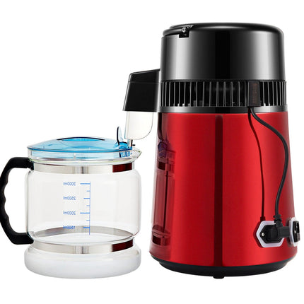 4L Water Distiller Distilled Water Maker 1 L/H w/ Timing Dual Temp Red.