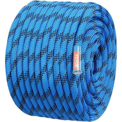 12.7mm Static Climbing Rope, 45.7M(150ft) Outdoor Rock Climbing Rope 30KN Breaking Tension, Fiber Rope with Steel Snap Hooks for Escape, Rappelling, Fire Rescue, Blue.