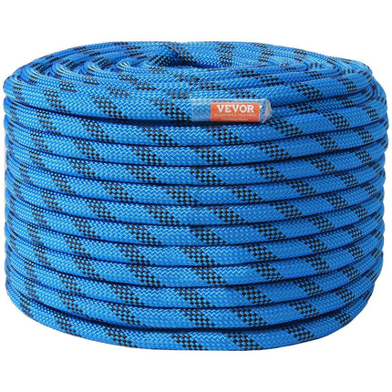 12.7mm Static Climbing Rope, 45.7M(150ft) Outdoor Rock Climbing Rope 30KN Breaking Tension, Fiber Rope with Steel Snap Hooks for Escape, Rappelling, Fire Rescue, Blue.
