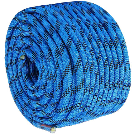 12.7mm Static Climbing Rope, 45.7M(150ft) Outdoor Rock Climbing Rope 30KN Breaking Tension, Fiber Rope with Steel Snap Hooks for Escape, Rappelling, Fire Rescue, Blue.
