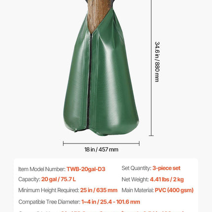 Tree Watering Bag 3 Packs 20 Gallons Slow Release Tree Water Bag Durable.