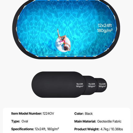 Oval Pool Liner Pad, 12 x 24 ft Pool Liner Pad for Above Ground Swimming Pools, Extra-Thick Pool Mat, Prevents Punctures, Recycled Geotextile Material Underlayment Pad, Extend Liner Life.