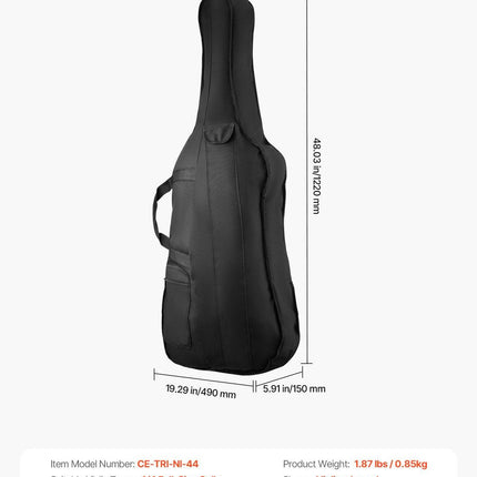 4/4 Full Size Cello Case, Nylon Waterproof, Lightweight Portable Travel Carrying Bag, with Reinforced Handle, Dual Shoulder Straps, Anti-Scratch, Professional Cello-Shape, for Cello, Black.