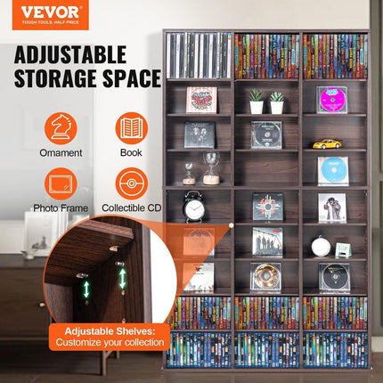 Media Storage Cabinet, 9-layer DVD Shelf Holds up to 756 CDs, Adjustable CD Shelves 27 Compartments, Protects & Organizes Music, Movie, Video Games or Memorabilia Collections, Espresso.