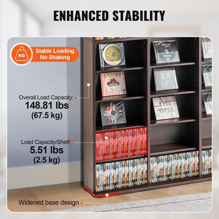 Media Storage Cabinet, 9-layer DVD Shelf Holds up to 756 CDs, Adjustable CD Shelves 27 Compartments, Protects & Organizes Music, Movie, Video Games or Memorabilia Collections, Espresso.