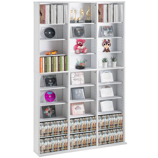 Media Storage Cabinet, 9-layer DVD Shelf Holds up to 756 CDs, Adjustable CD Shelves 27 Compartments, Protects & Organizes Music, Movie, Video Games or Memorabilia Collections,White.