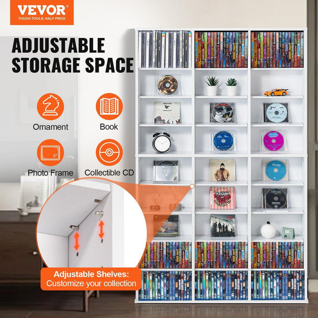 Media Storage Cabinet, 9-layer DVD Shelf Holds up to 756 CDs, Adjustable CD Shelves 27 Compartments, Protects & Organizes Music, Movie, Video Games or Memorabilia Collections,White.