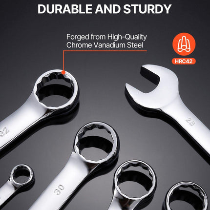 Combination Wrench Set 25-Piece Metric 6 mm to 32 mm with Roll-up Pouch.