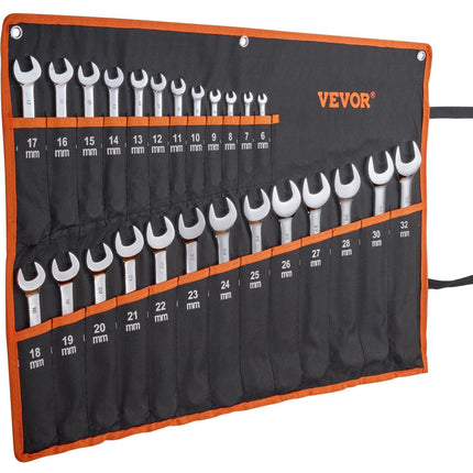 Combination Wrench Set 25-Piece Metric 6 mm to 32 mm with Roll-up Pouch.