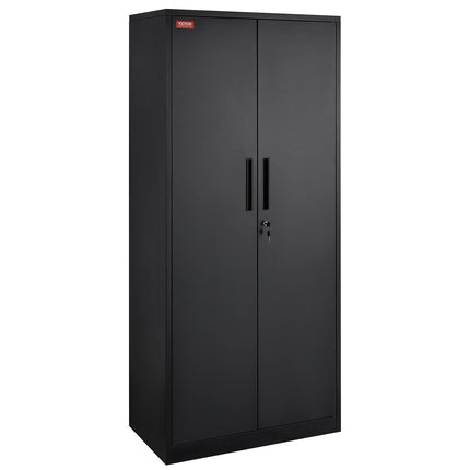 Metal Storage Cabinet with 2 Magnetic Doors and 4 Adjustable Shelves, 90 kg Capacity per Shelf, Locking Steel Storage Cabinet, 1.8 m Metal Cabinet with 3 Keys, for Office, Garage, Home, Black.