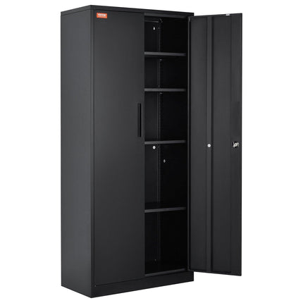Metal Storage Cabinet with 2 Magnetic Doors and 4 Adjustable Shelves, 90 kg Capacity per Shelf, Locking Steel Storage Cabinet, 1.8 m Metal Cabinet with 3 Keys, for Office, Garage, Home, Black.