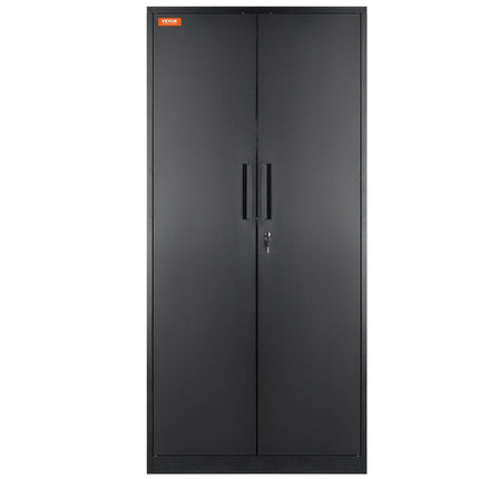 Metal Storage Cabinet with 2 Magnetic Doors and 4 Adjustable Shelves, 90 kg Capacity per Shelf, Locking Steel Storage Cabinet, 1.8 m Metal Cabinet with 3 Keys, for Office, Garage, Home, Black.