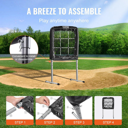 9 Hole Baseball Softball Pitching Net 9 Pocket Hitting Practice 28"x27".