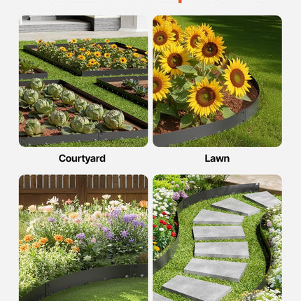 Steel Landscape Edging, 5 Packs 990 x 207 mm Rust-Resistant Metal Landscape Edging, Bendable Garden Edging Border, Heavy Duty Lawn Edging, Easy-to-Install, Flower Bed Yard Pathway Divider Black.