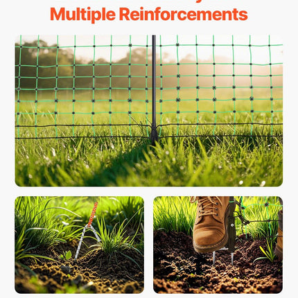 Electric Fence Netting, 0.88 x 49.98 m, PE Net Fencing with Posts & Double-Spiked Stakes, Utility Portable Mesh for Goats, Sheep, Lambs, Deer, Hogs, Dogs, Used in Backyards, Farms, and Ranches.