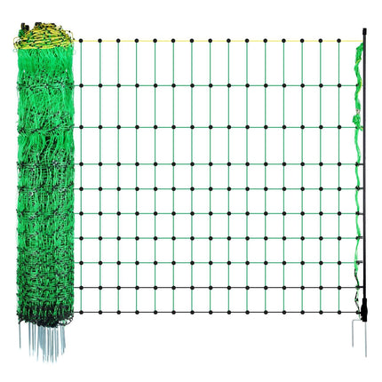 Electric Fence Netting, 0.88 x 49.98 m, PE Net Fencing with Posts & Double-Spiked Stakes, Utility Portable Mesh for Goats, Sheep, Lambs, Deer, Hogs, Dogs, Used in Backyards, Farms, and Ranches.