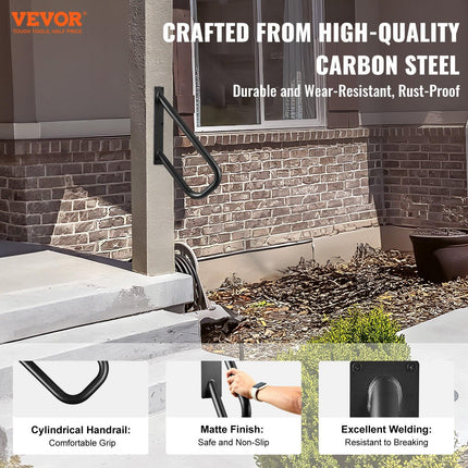 Handrails for Outdoor Steps, 18.9" Length 1.3"Pipe Wall Mount Safety Railings for 1-2 Steps, Stair Handrail with Matte Black Finished,for Garden,Yard and Garage & Elderly,Pregnant Women, Disable.