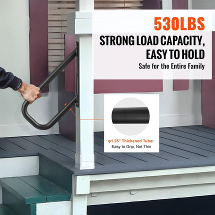 Handrails for Outdoor Steps, 18.9" Length 1.3"Pipe Wall Mount Safety Railings for 1-2 Steps, Stair Handrail with Matte Black Finished,for Garden,Yard and Garage & Elderly,Pregnant Women, Disable.