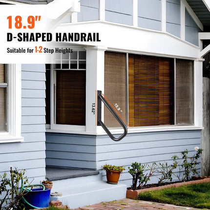 Handrails for Outdoor Steps, 18.9" Length 1.3"Pipe Wall Mount Safety Railings for 1-2 Steps, Stair Handrail with Matte Black Finished,for Garden,Yard and Garage & Elderly,Pregnant Women, Disable.