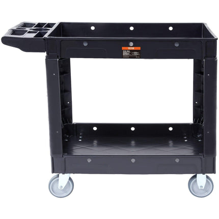 Utility Service Cart, 2 Shelf 550LBS Heavy Duty Plastic Rolling Utility Cart with 360° Swivel Wheels, Medium Lipped Shelf, Ergonomic Storage Handle for Warehouse/Garage/Cleaning/Office.