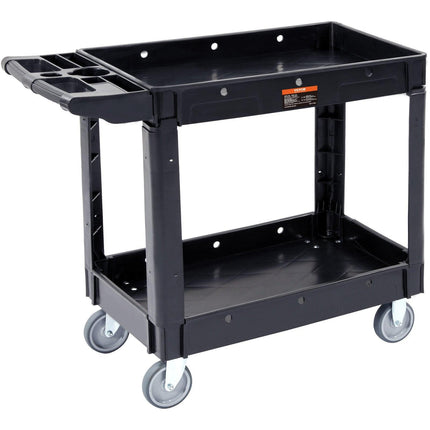Utility Service Cart, 2 Shelf 550LBS Heavy Duty Plastic Rolling Utility Cart with 360° Swivel Wheels, Medium Lipped Shelf, Ergonomic Storage Handle for Warehouse/Garage/Cleaning/Office.