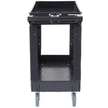 Utility Service Cart, 2 Shelf 550LBS Heavy Duty Plastic Rolling Utility Cart with 360° Swivel Wheels, Medium Lipped Shelf, Ergonomic Storage Handle for Warehouse/Garage/Cleaning/Office.