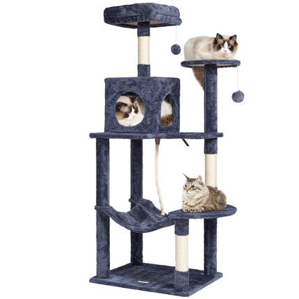 Cat Tree 143 cm Cat Tower with Cat Condo Sisal Scratching Post Dark Grey.