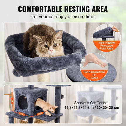 Cat Tree 143 cm Cat Tower with Cat Condo Sisal Scratching Post Dark Grey.