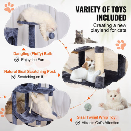 Cat Tree 143 cm Cat Tower with Cat Condo Sisal Scratching Post Dark Grey.