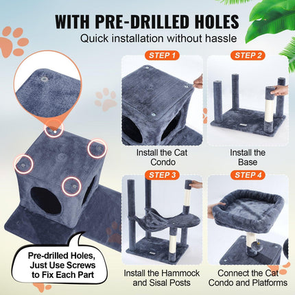 Cat Tree 143 cm Cat Tower with Cat Condo Sisal Scratching Post Dark Grey.