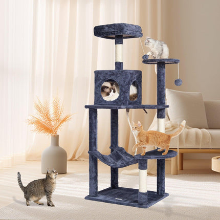 Cat Tree 143 cm Cat Tower with Cat Condo Sisal Scratching Post Dark Grey.