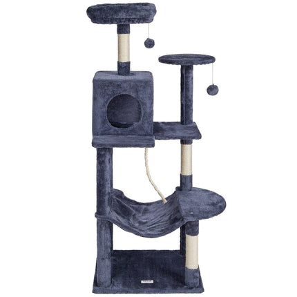 Cat Tree 143 cm Cat Tower with Cat Condo Sisal Scratching Post Dark Grey.