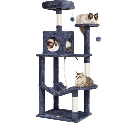 Cat Tree 143 cm Cat Tower with Cat Condo Sisal Scratching Post Dark Grey.