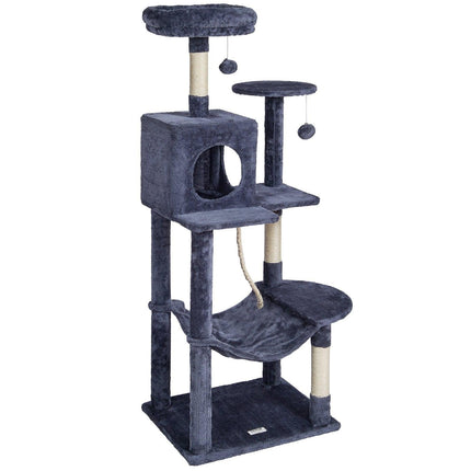 Cat Tree 143 cm Cat Tower with Cat Condo Sisal Scratching Post Dark Grey.