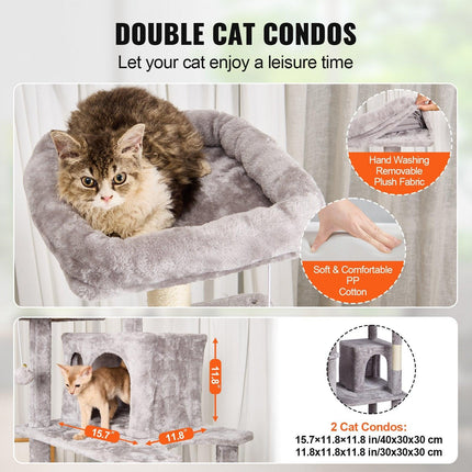 Cat Tree 174 cm Cat Tower with Cat Condos Sisal Scratching Post Light Grey.