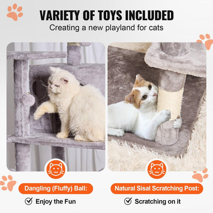 Cat Tree 174 cm Cat Tower with Cat Condos Sisal Scratching Post Light Grey.