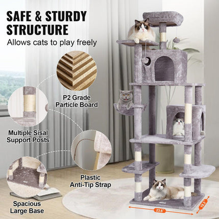 Cat Tree 174 cm Cat Tower with Cat Condos Sisal Scratching Post Light Grey.
