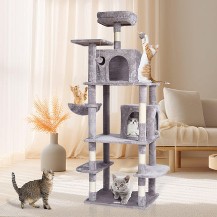 Cat Tree 174 cm Cat Tower with Cat Condos Sisal Scratching Post Light Grey.
