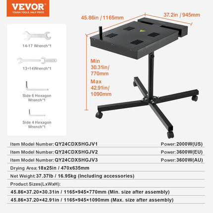 Flash Dryer, 18 x 25 inch Flash Dryer for Screen Printing, High Power Silk Screen Printing Dryer with Height Adjustable Stand, 360° Rotation, X-Shaped Base, Steel T-Shirt Curing Machine.