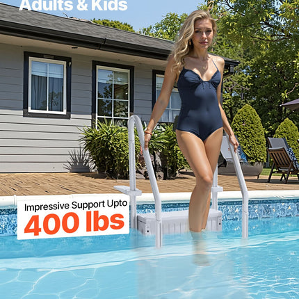 4-Step Grey Robust Pool Ladder of 2 Handrails for 1219.2-1371.6 mm Pools.