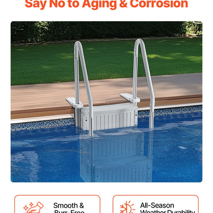 4-Step Grey Robust Pool Ladder of 2 Handrails for 1219.2-1371.6 mm Pools.