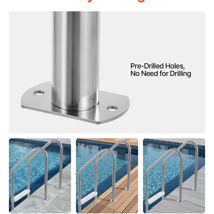 Stainless Steel Pool Ladder 3-Step & 2 Handrails for 1219.2-1371.6 mm Pool.